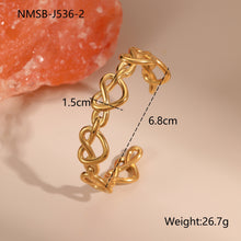 European And American Open Stainless Steel Bracelet 18K Gold Plating Heart-shaped Design Sense